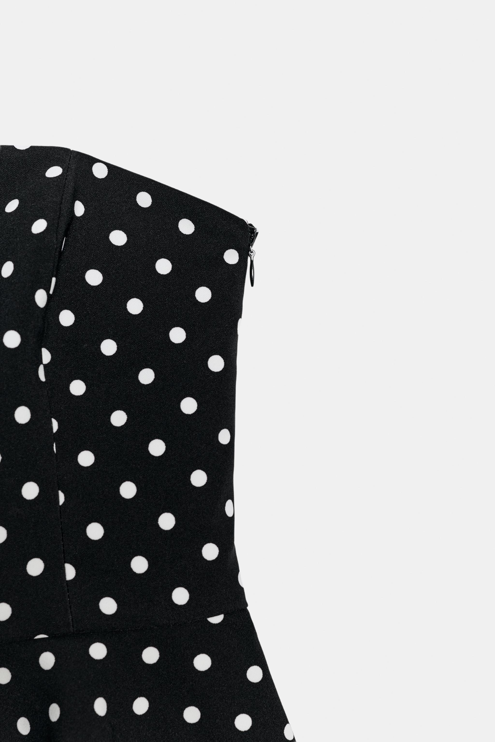 POLKA DOT STRAPLESS PEPLUM TOP